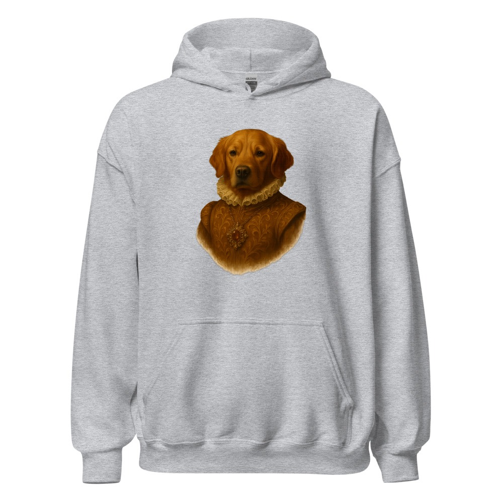 Custom pet portrait hoodie in sport grey — pet printed as a cut-out