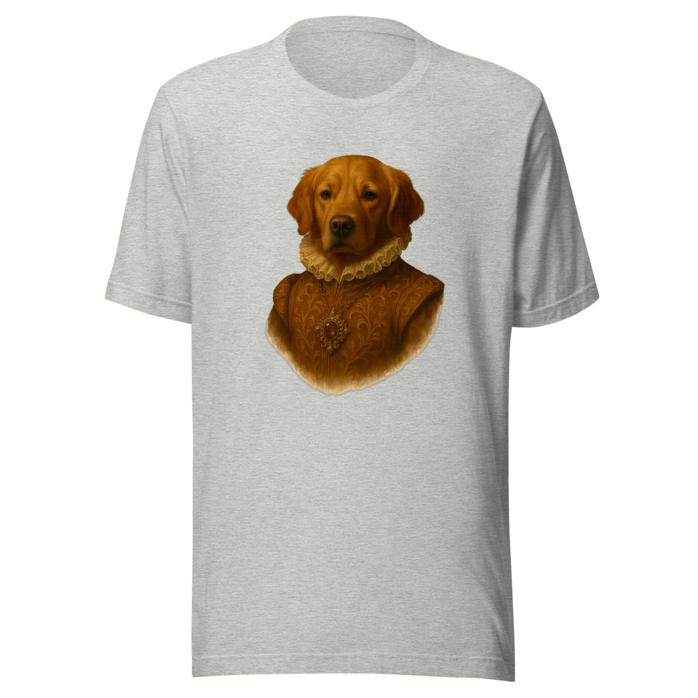Custom pet portrait t-shirt in athletic heather — pet printed as a cut-out
